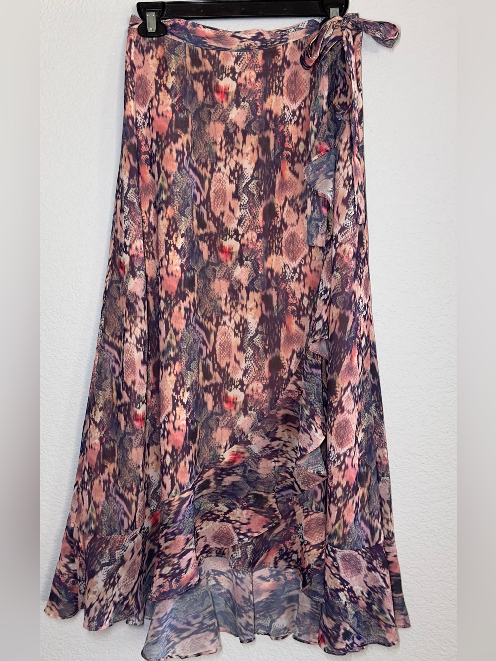 All Saints Pink & Brown Snake-Print High-Low Wrap Skirt